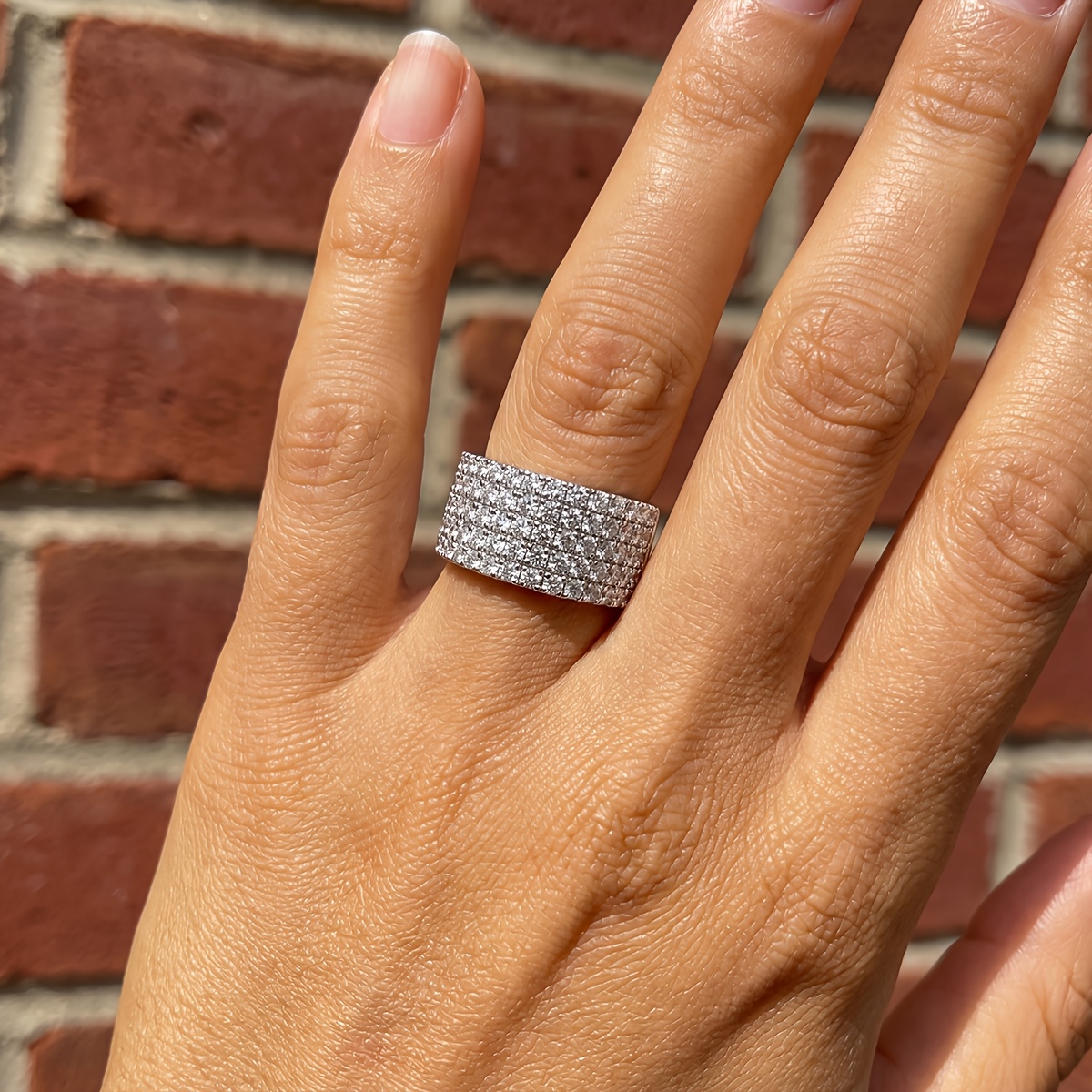 Women's Shimmering Five-Row Solitaire Ring, Elegant Design
